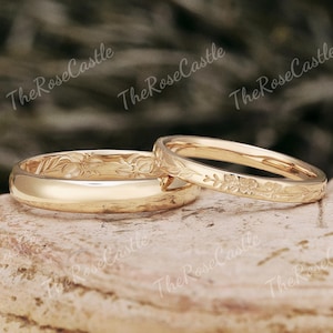 Einzigartige 2 stücke Paar Ring Set Natürliche Inspiriert Blatt Handgemachte Ehering Für Männer und Frauen Blumengravur Passende Ringe Beste Geschenke für Ihn