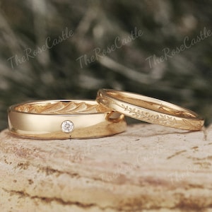 2pcs Moissanite Couple Rings Set For Men and Women Natural Inspired Leaf Mens Wedding Band Set Couple Wedding Ring Set For Anniversary Gift