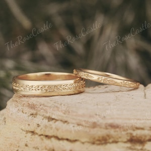 2stk natürliche inspirierte Blatt Paar Ringe Set für Männer und Frauen Herren Ehering Set Paar Hochzeit Ring Set Jahrestag Geschenk für ihn