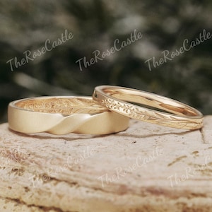Nature Inspired Leaf Branch Couples Ring Set For Men And Women Twig Wedding Ring Set Solid Gold Couple Wedding Band Mens Wedding Band