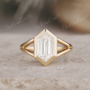 Unique Hexagon Cut  Moissanite Engagement Ring Gold Rings Moissanite Ring Wedding Ring Minimalist Bezel Set Ring Promise Rings For Women