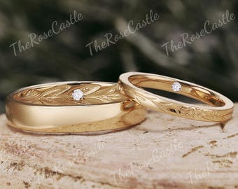 モアッサナイト カップル 結婚指輪 セット 2個 カップルリング リーフ