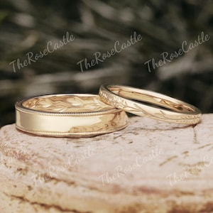 2stk Natur inspiriert Blatt Hochzeit Band Set Solid Gold Paar Ringe Set für Männer und Frauen Blatt Zweig Paar Ring Set Sein und Ihr Ring