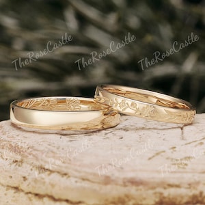 Einzigartige Hochzeitsringe 2er Set Gelbgold gravierte Ringe Für Sie und Ihn Trauringe von TheRoseCastle