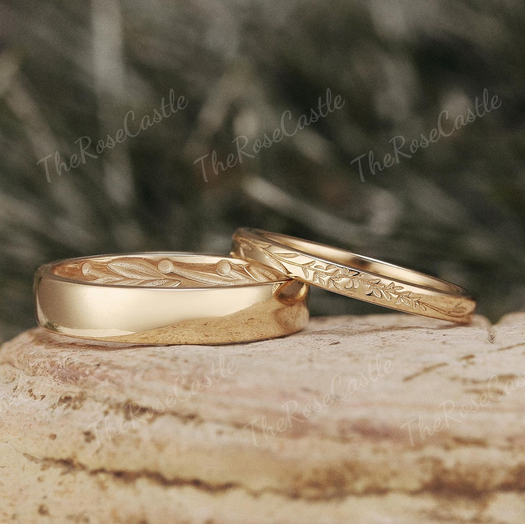 2pcs Nature Inspired Leaf Couple Rings Set for Men and Women, Men