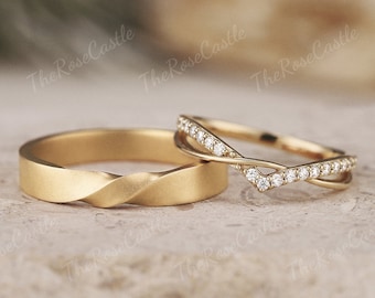 2pcs Couple Rings Set Solid Gold Mens Wedding Band Moissanite
