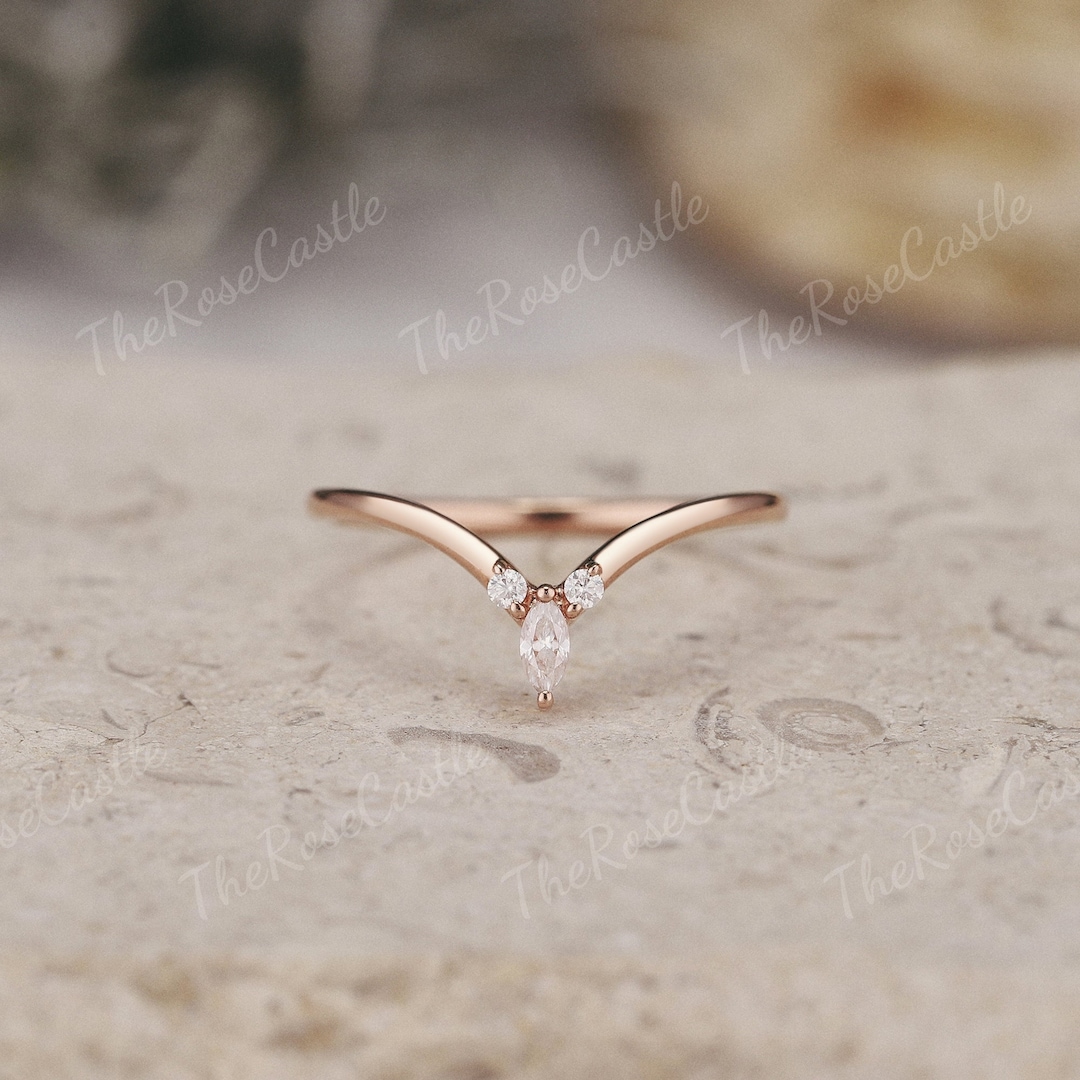 Marquise Moissanite Chevron Ring, Rose Gold Stacking Band – Minimalist ...