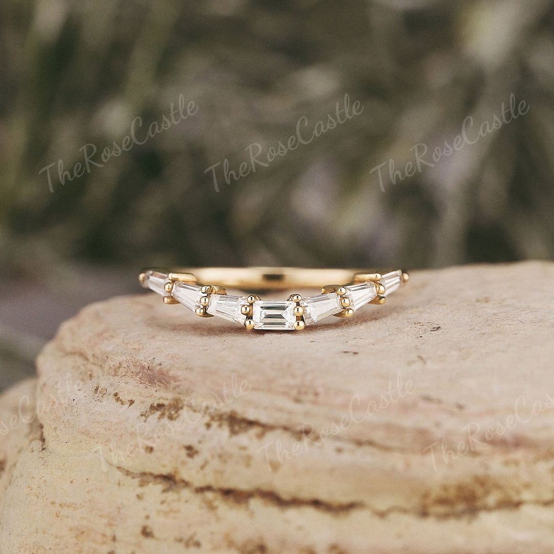 Unique Baguette Shape Moissanite Wedding Band Solid Gold Moissanite ...