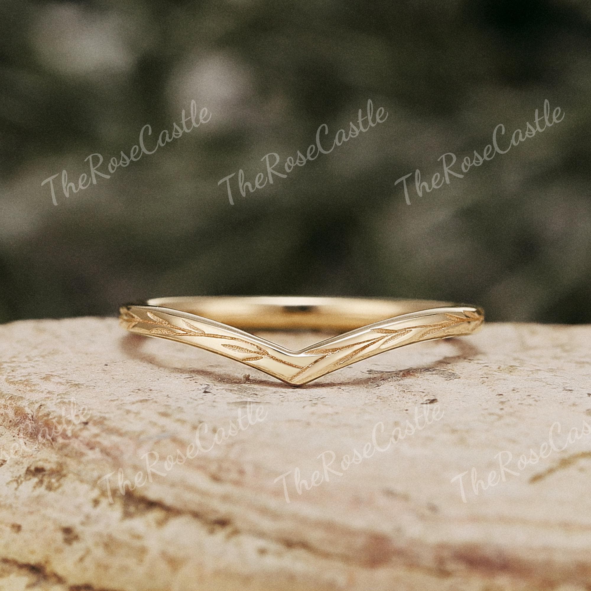 Nature Inspired Wedding Band Solid Gold  Leaf Design Curved Wedding Band Solid Gold Half Eternity Leaf Engraving Promise Rings For Women