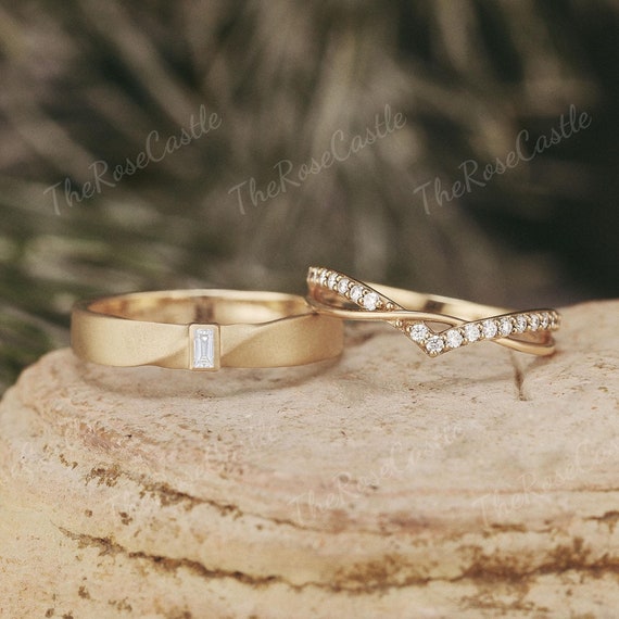 2pcs Moissanite Couple Rings Set Solid Gold Mens Wedding Band