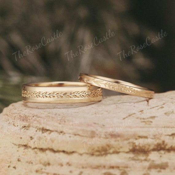 2pcs Couple Rings Set for Men and Women Natural Inspired Leaf Mens  