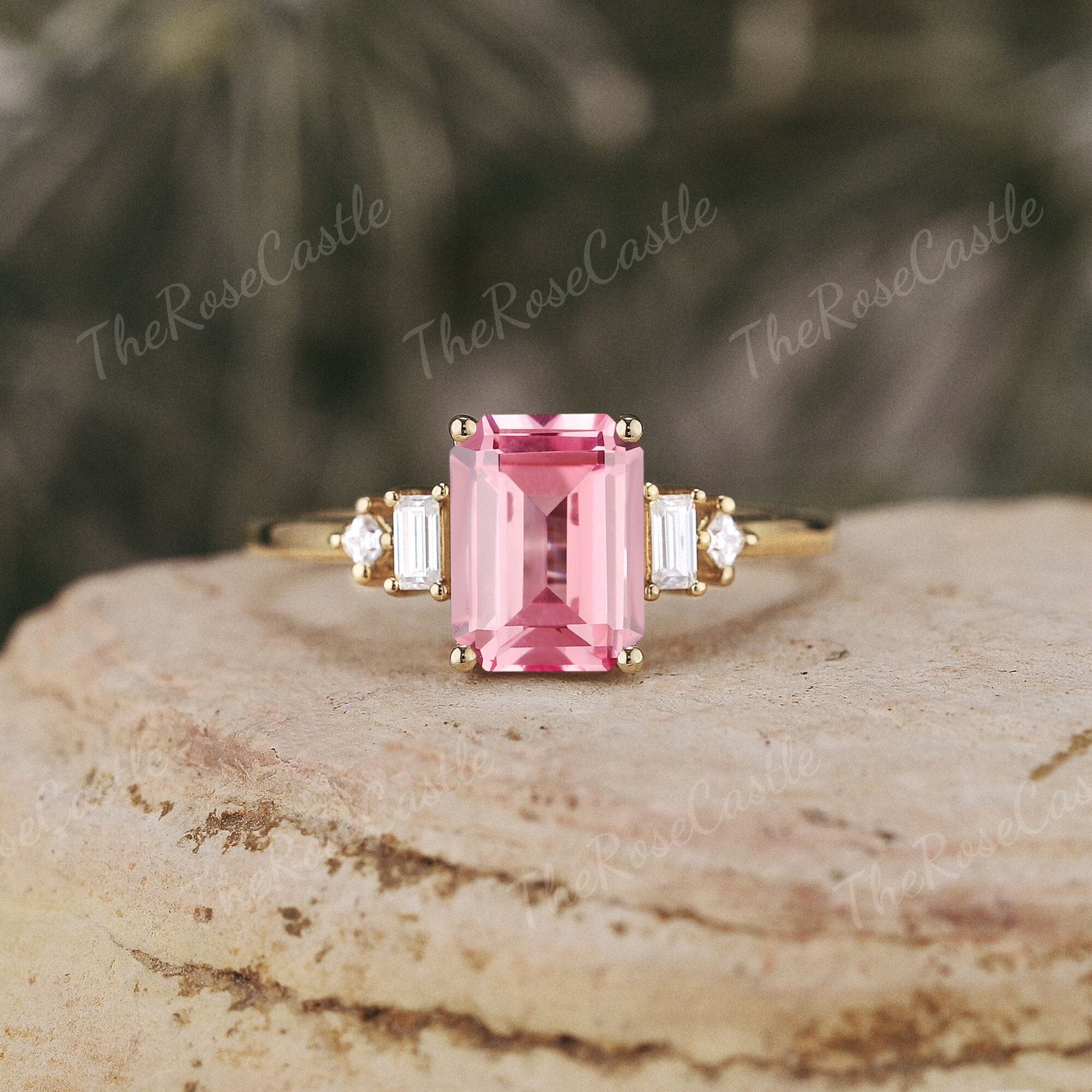 Pink Sapphire Vintage La Rose Jewelry Emerald Cut Pink Sapphire