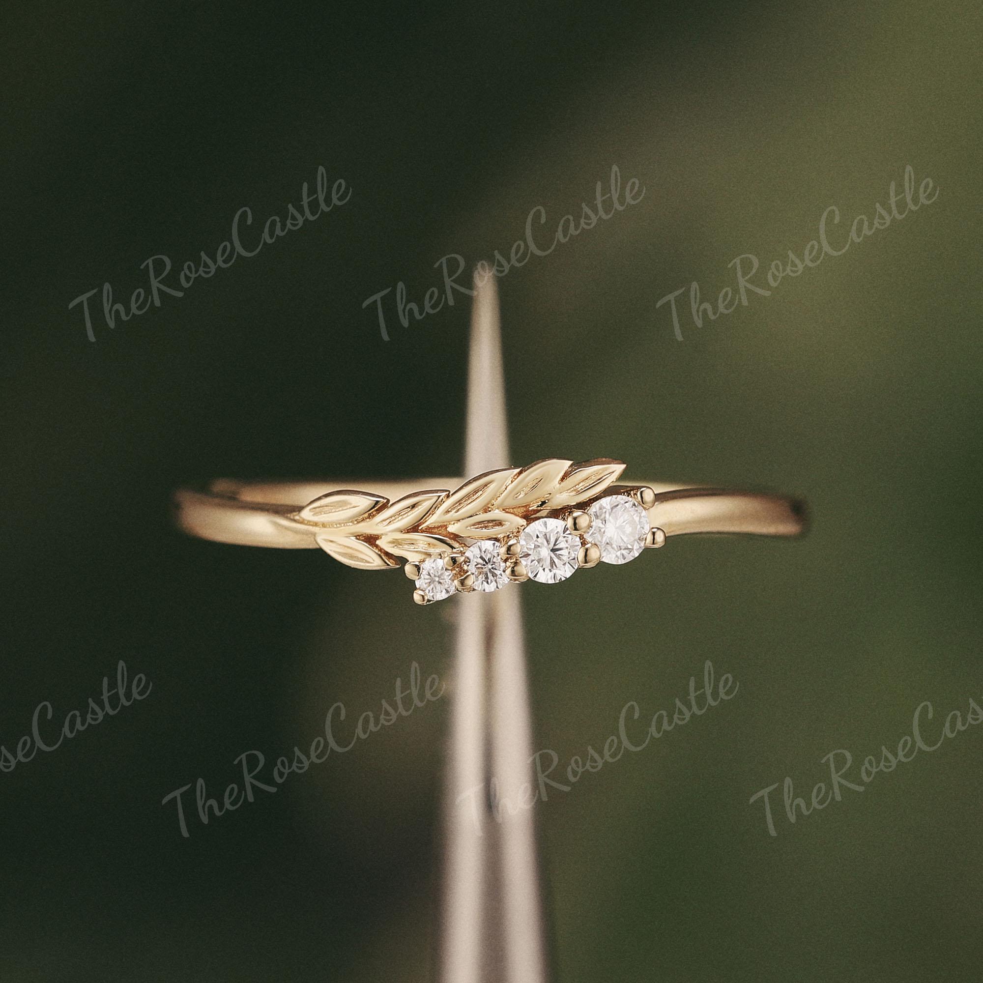 Aazon.co: Rikelus 10k/14k/18k Solid Gold Leaf Vintage Oissanite