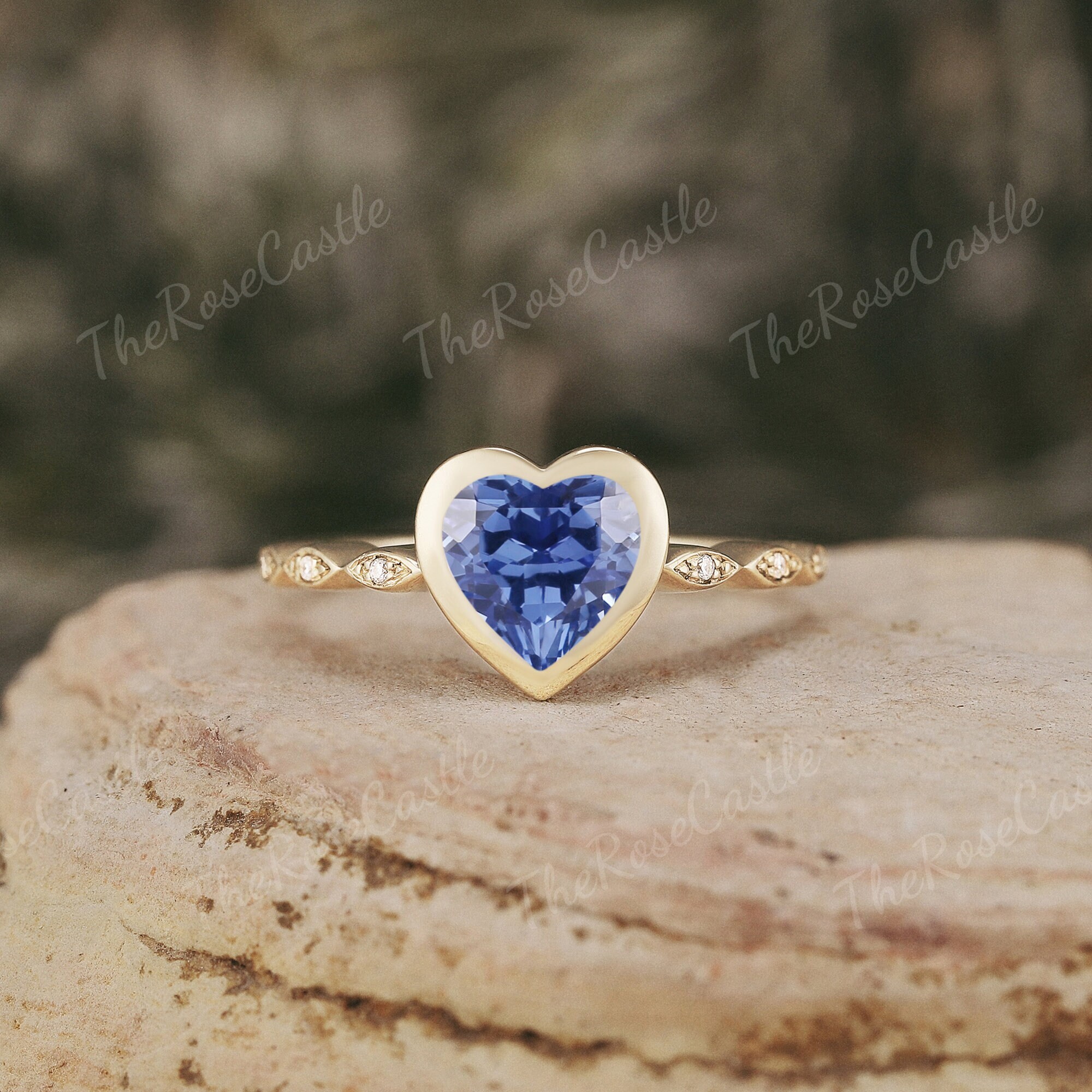 Vintage hartvorm saffier verlovingsring massief goud blauwe saffier trouwring moissaniet gepersonaliseerde ring valentijnscadeaus voor haar