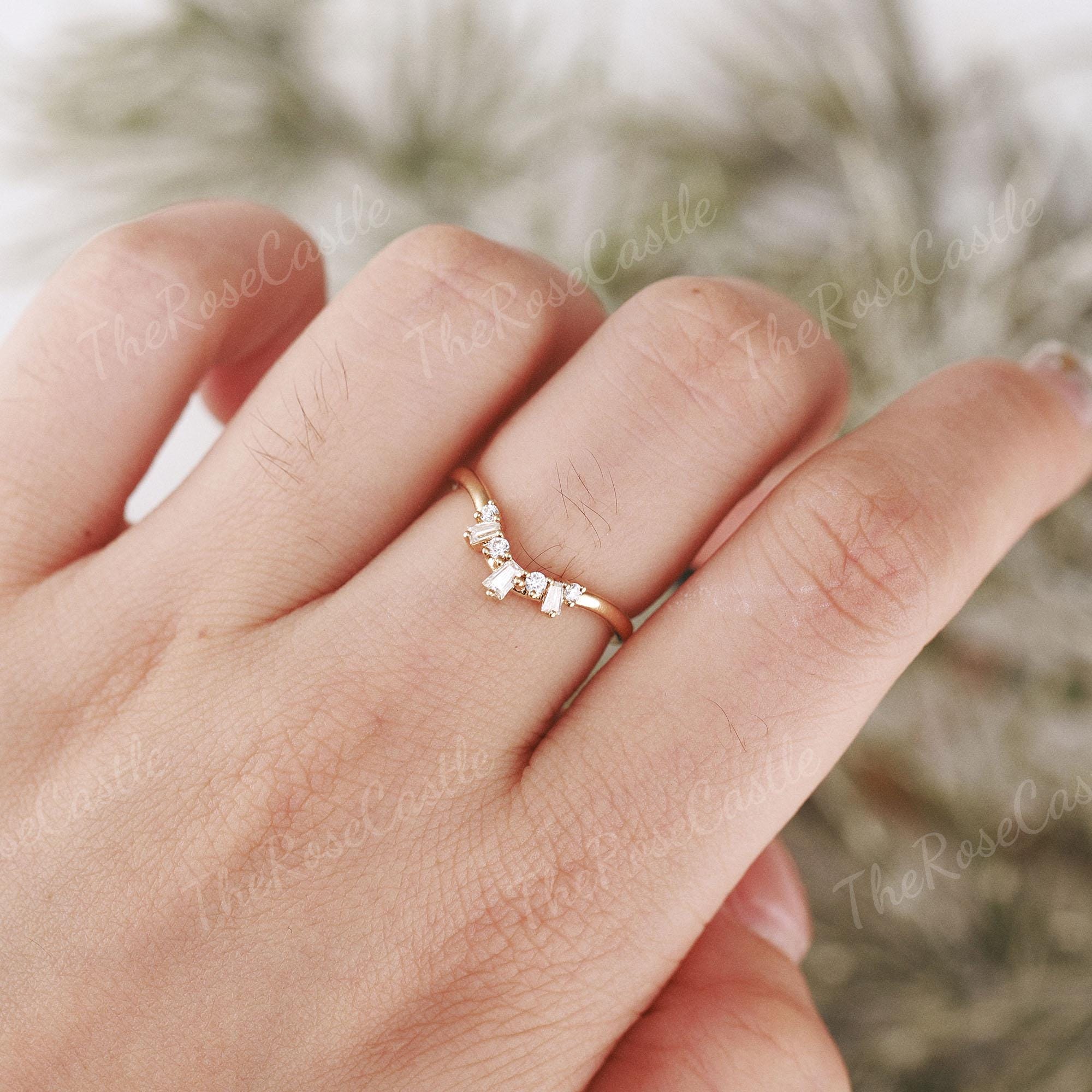 Unique Baguette Cut Moissanite Curved Wedding Band Solid Gold ...