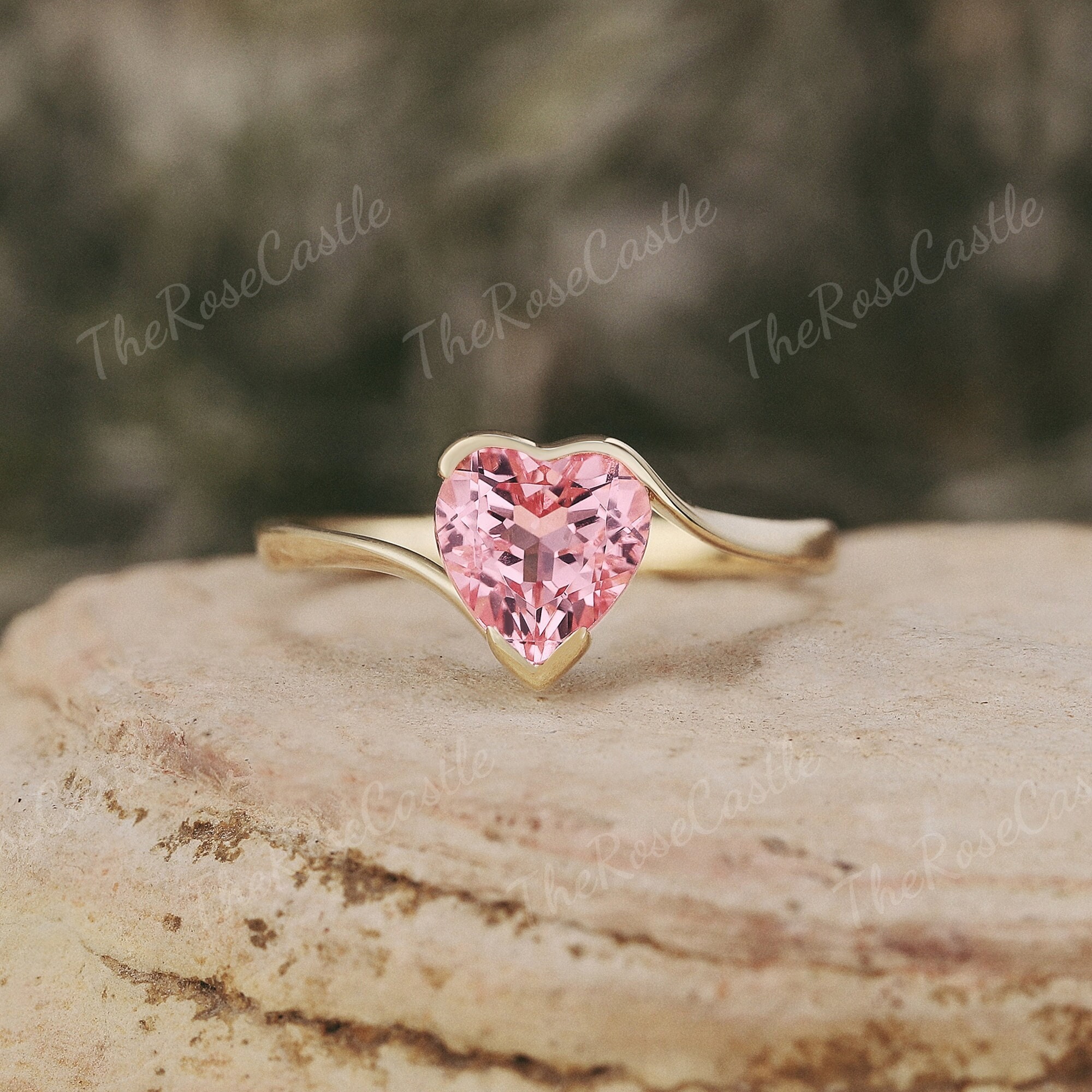 Unique Heart Shape Peach Sapphire Engagement Ring Solid Gold Pink Sapphire Wedding Ring Promise Ring Valentine Gifts For Girlfriend