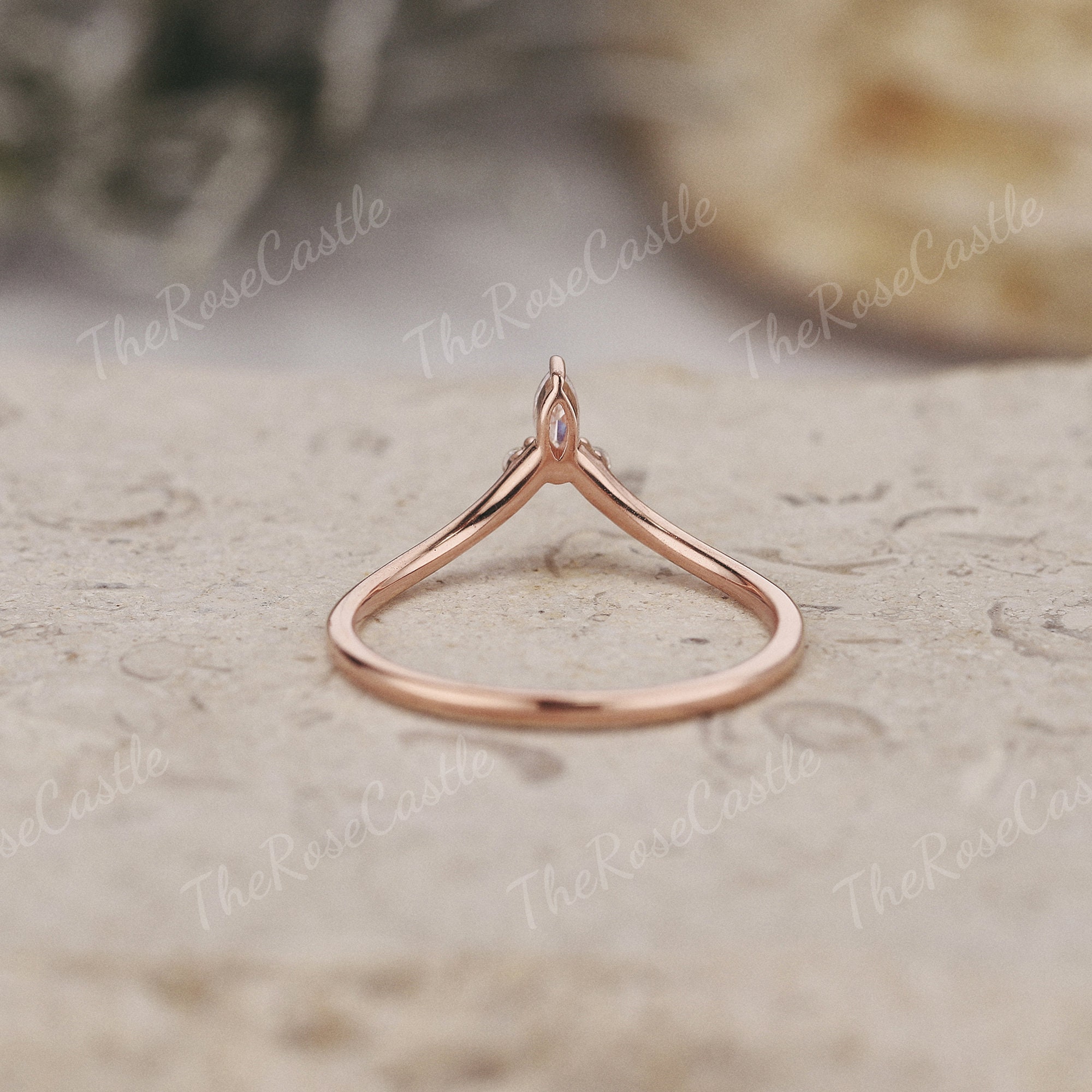 Marquise Moissanite Chevron Ring, Rose Gold Stacking Band – Minimalist ...