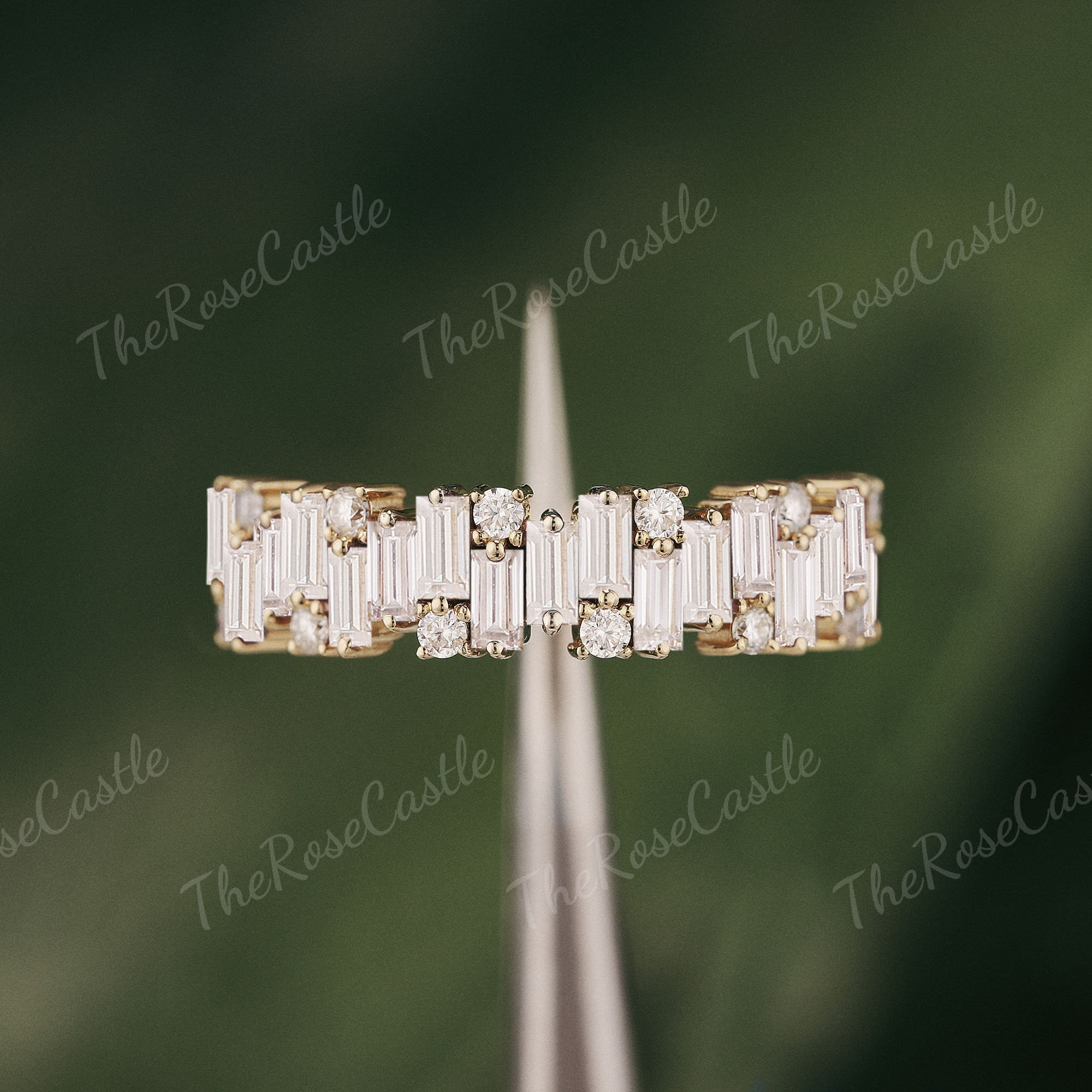 Unique Baguette Cut Moissanite Wedding Band Solid Gold Moissanite ...