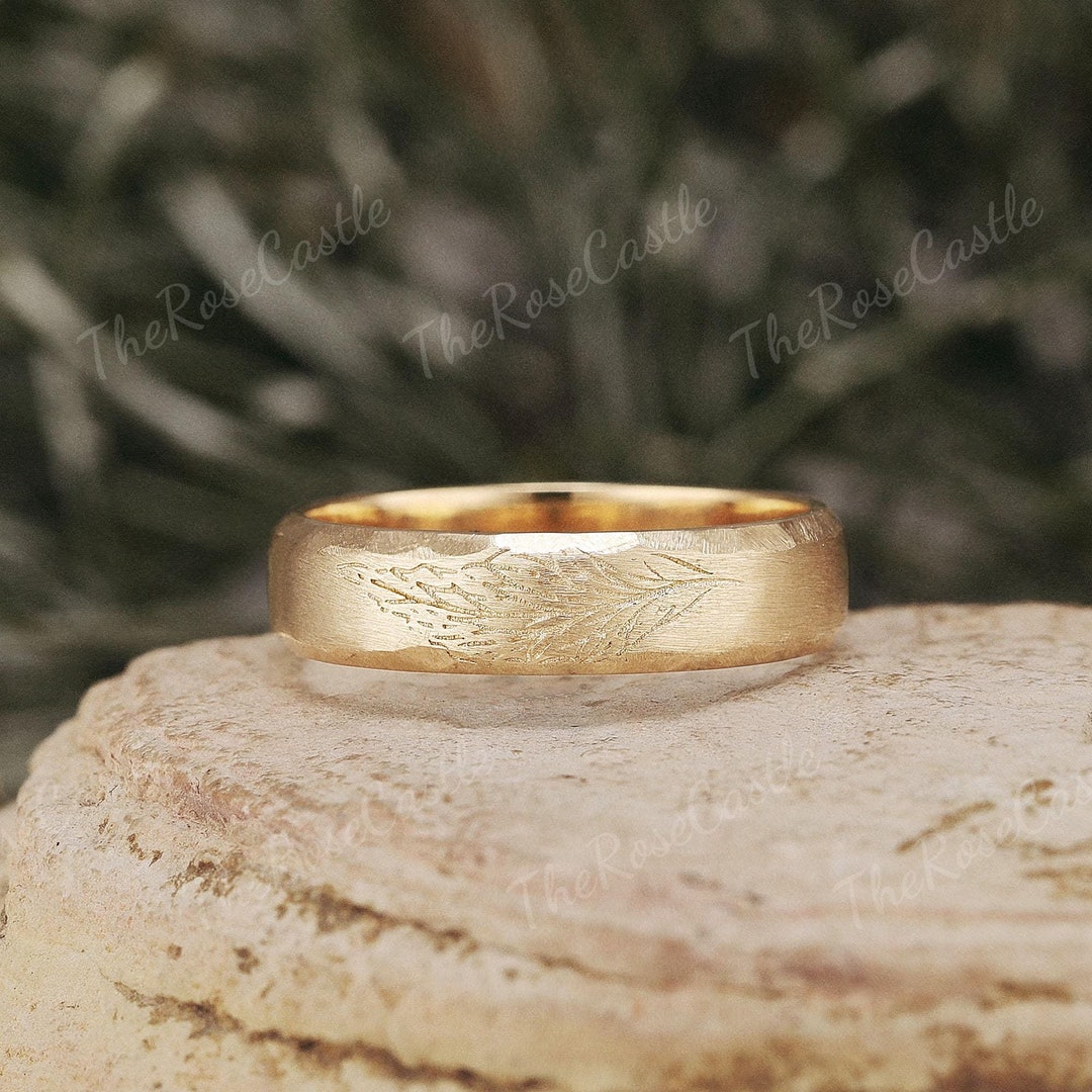 Nature Inspired Leaf Mens Wedding Band Handmade Textured Ring Solid ...