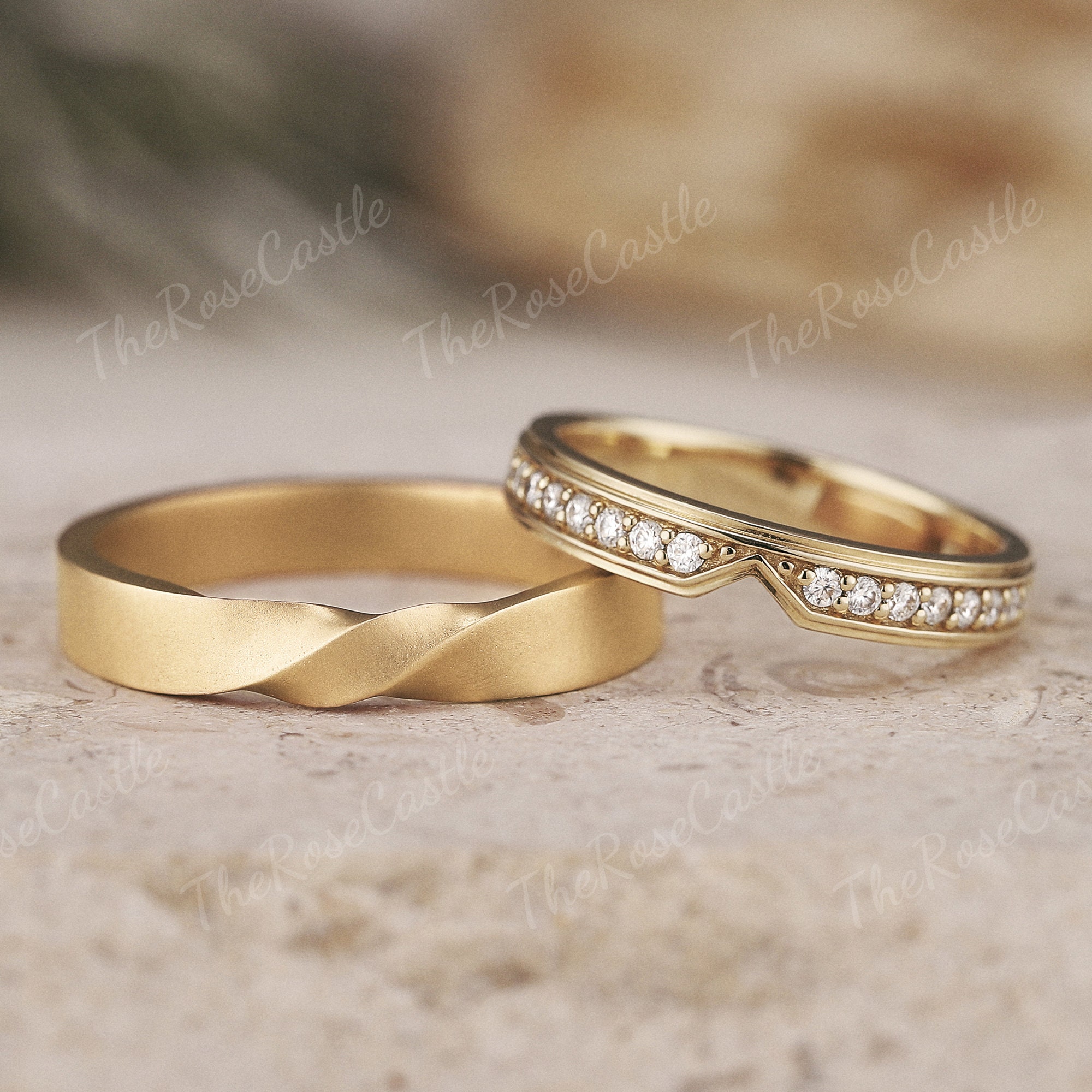 2pcs Moissanite Couple Rings Set Mens Wedding Band Solid