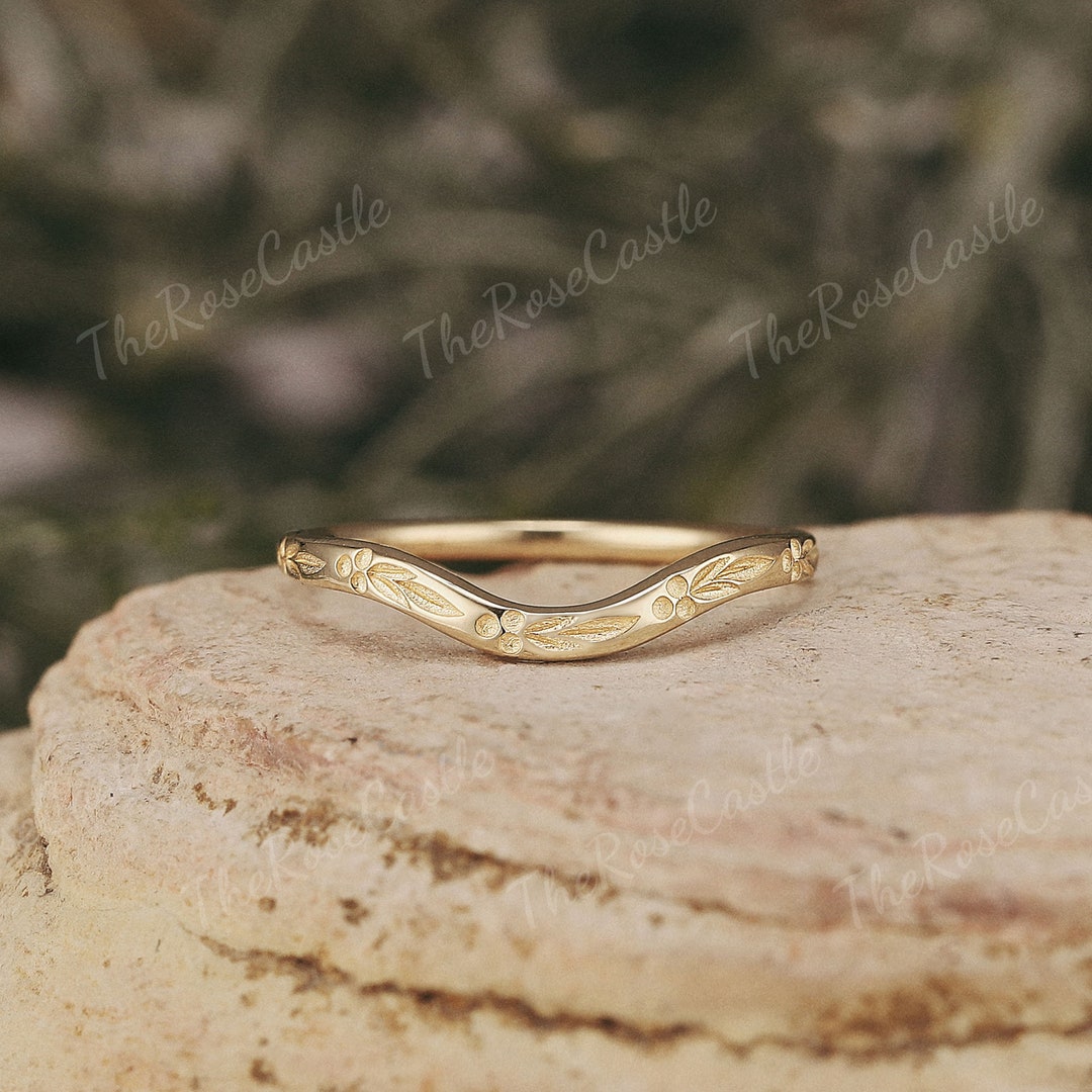 Solid Gold Curved Wedding Band Solid Gold Nature Inspired Leaf Floral ...