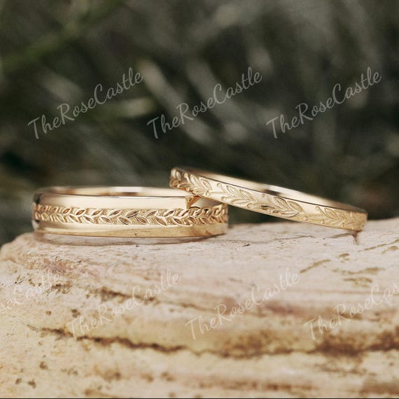 Juego De 2 Anillos De Pareja Con Hojas Para Hombre Y Mujer, Alianza De Boda Para Hombre, Anillo De Compromiso De Moissanita, Anillo De Boda, Anillo De Novia Con Diamantes Vintage