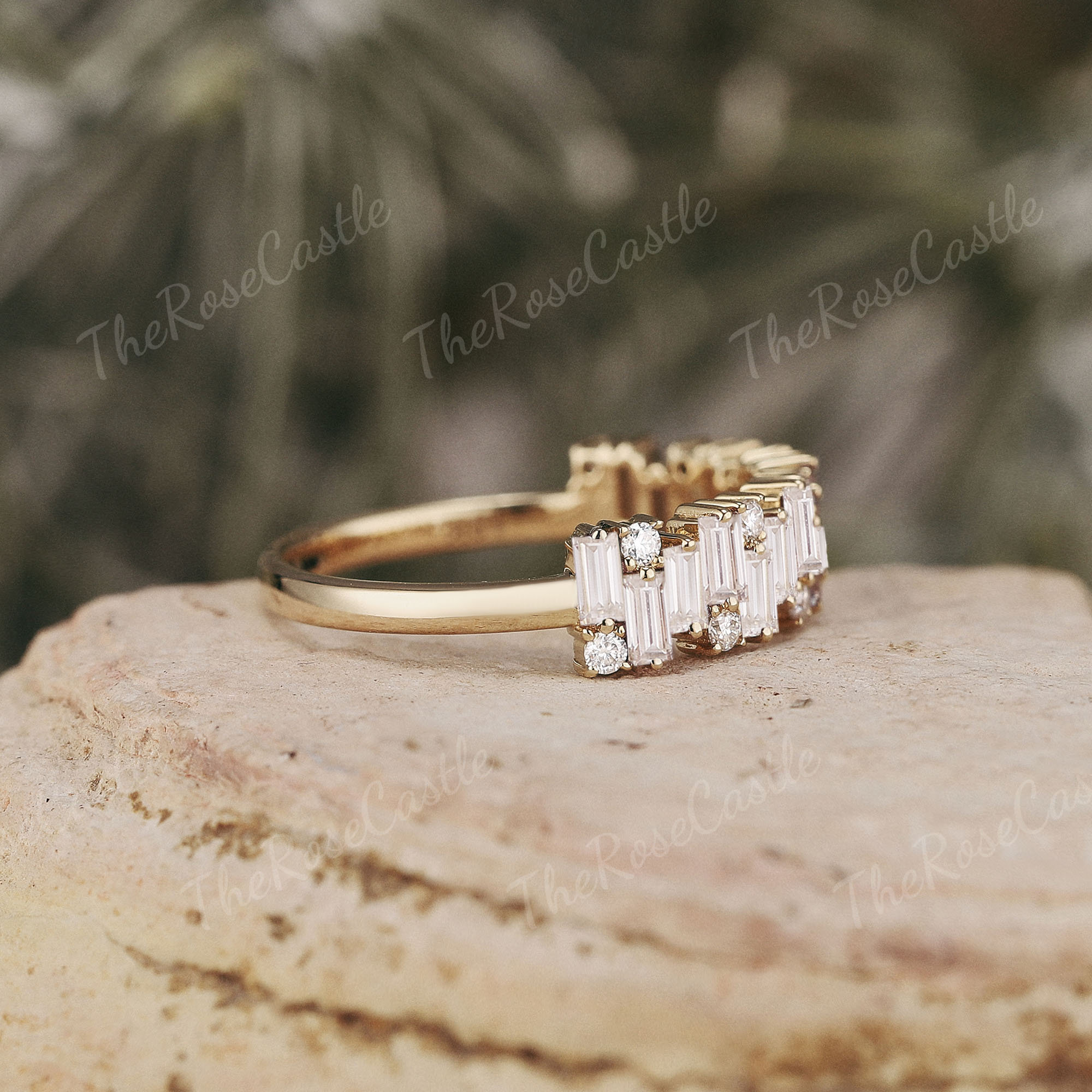 Unique Baguette Cut Moissanite Wedding Band Solid Gold Moissanite ...