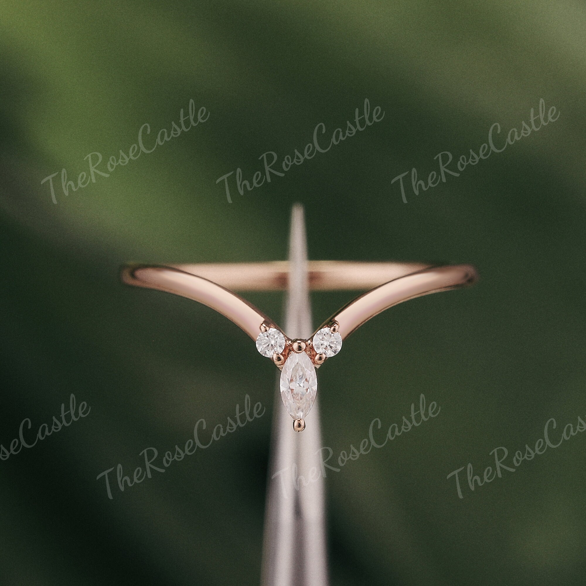 Marquise Moissanite Chevron Ring, Rose Gold Stacking Band – Minimalist ...