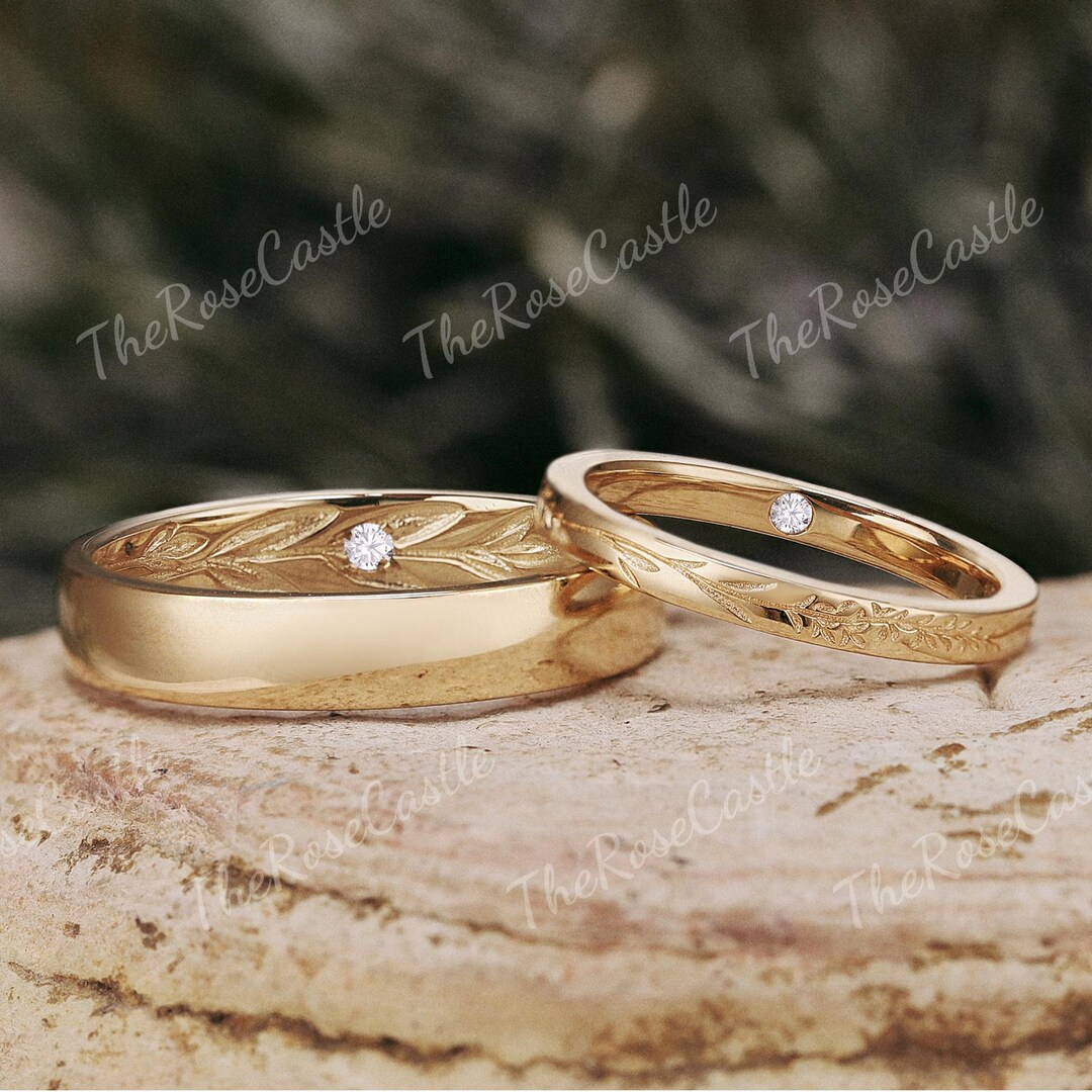 Moissanite Couple Wedding Ring Set 2pcs Couple Rings Leaf Branch