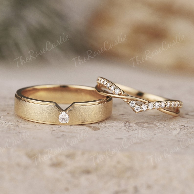 2pcs Moissanite Couple Rings Set Solid Gold Mens Wedding Band ...