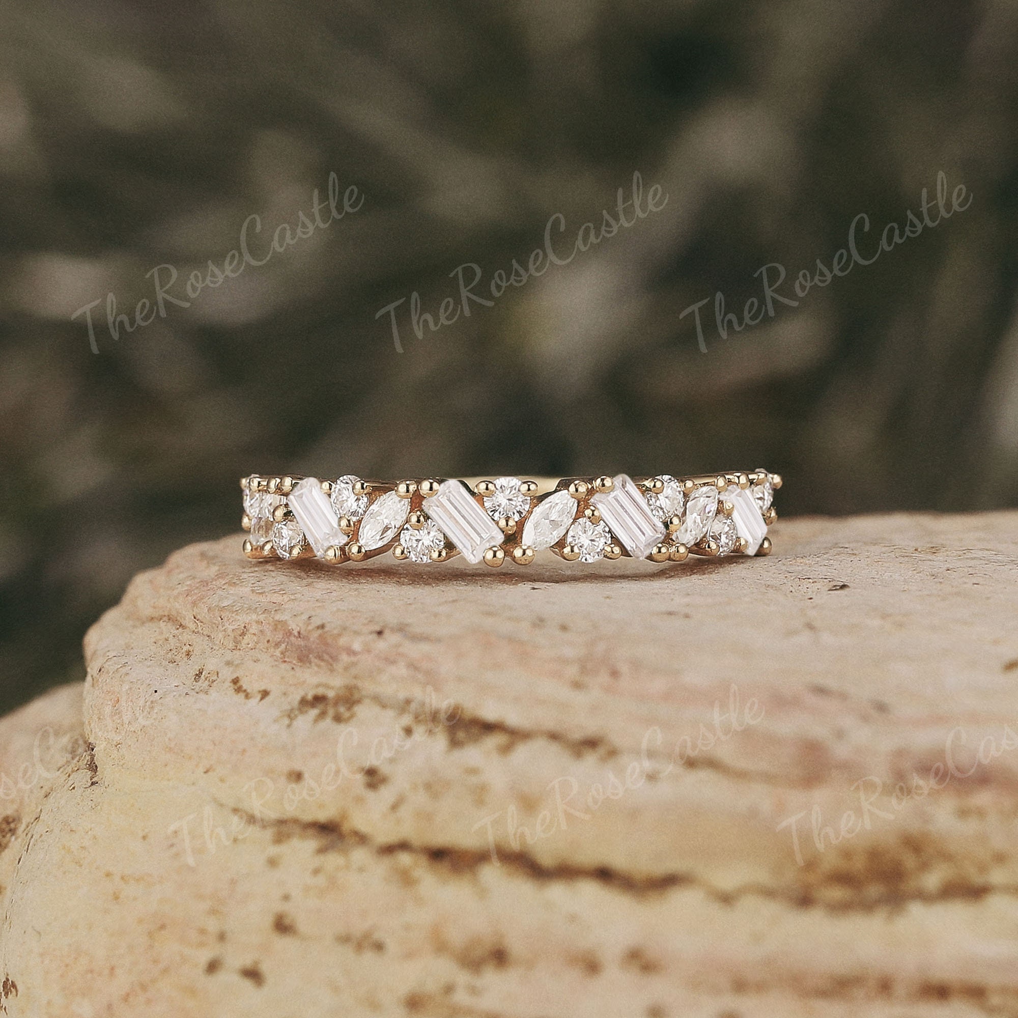 Moissanite Half Eternity Wedding Band Solid Gold Moissanite Wedding ...