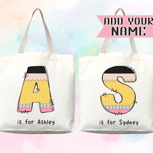 Sac fourre-tout personnalisé avec prénom Sac fourre-tout personnalisé avec prénom personnalisé Sac shopping femme Cadeau prénom personnalisé pour elle Sac enfant Cartable pour enfant