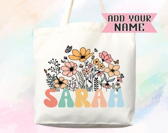 Customized Name Tote Bag Floral Tote Bag Personalized Name Bag Custom Name Tote Bag Custom Gift Bridesmaids Bag Gift Tote Shopper Women Bag