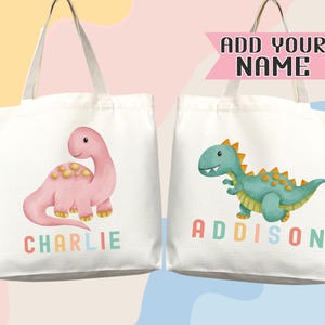 Sac fourre-tout personnalisé dinosaure pour enfants, cadeau mignon pour garderie, sac à langer, bibliothèque, nom personnalisé, sac de rentrée scolaire pour enfants, maternelle