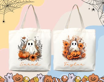 Personalized Halloween Tote Bag Custom Name Canvas Tote Bag Trick or ...