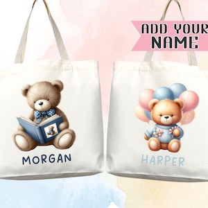 Sac fourre-tout personnalisé avec nom ours en peluche pour enfants, cadeau mignon, garderie, sac à langer
