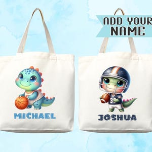 Sac fourre-tout personnalisé dinosaure pour enfants, cadeau mignon pour garderie, sac à langer, bibliothèque, nom personnalisé, sac de rentrée scolaire pour enfants, maternelle