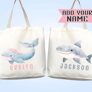 Sac fourre-tout personnalisé pour enfants, vie marine, requin, dauphin, tortue, cadeau pour garderie, sac à langer, nom personnalisé pour la rentrée des classes, pour enfants, maternelle