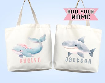Personalized Kids Tote Bag: Sea Life, Custom Name Kindergarten Bag