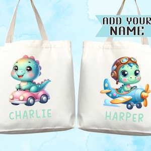 Sac fourre-tout personnalisé dinosaure pour enfants, cadeau mignon pour garderie, sac à langer, bibliothèque, nom personnalisé, sac de rentrée scolaire pour enfants, maternelle