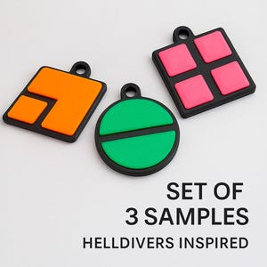 Helldivers Samples Keychain Set – Normal, Rare & Super – 3D Printed Fan Gift