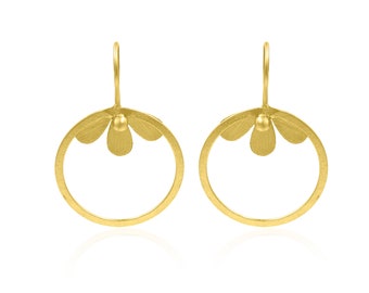 Classic Earring Circle Round Flower Earring 18k Gold Plated Waterproof High Quality Brass Jewelry Dangle Drop Hook Earring Girls, UG-163