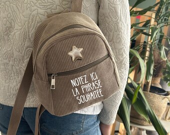 Sac à dos en velours côtelé personnalisé / sac à dos femme / mini sac à dos / cartable / ado / prénom enfant / sac à dos avec prénom