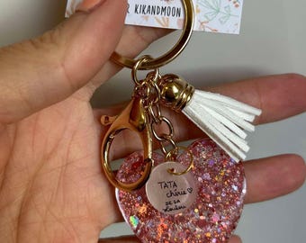 Glittery Heart Keychain with a personalized medal, gift Do you want to be my Godmother? My Godfather? Godmother Announcement Godfather Announcement