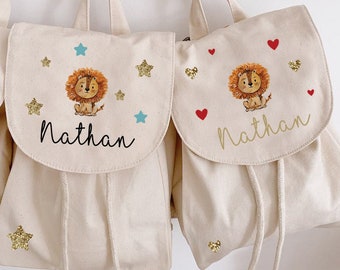 Kindergarten Lion backpack or outing / child / first name / organic cotton / small backpack / nursery / personalized