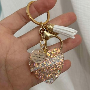 Glitter Heart Keyring with a personalized medal, Dear Godmother, Do you want to be my Godmother? Godfather? Announcement