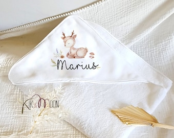 Biche personalisiertes Baby-Kind-Badetuch / Vorname / Handtuch / Baby / Badewäsche / Badehaubentuch