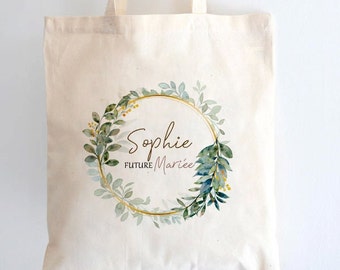 Tote Bag SAC EVJF mariage personnalisé / Eucalyptus / enterrement de vie de jeune fille / team bride / pampa / couronne fleurs séchées