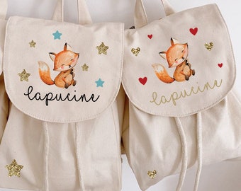 Sac à dos Renard maternelle ou sortie/ enfant / prénom / coton bio / petit sac à dos / crèche / personnalisé