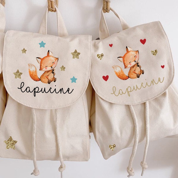 Sac à dos Renard maternelle ou sortie/ enfant / prénom / coton bio / petit sac à dos / crèche / personnalisé